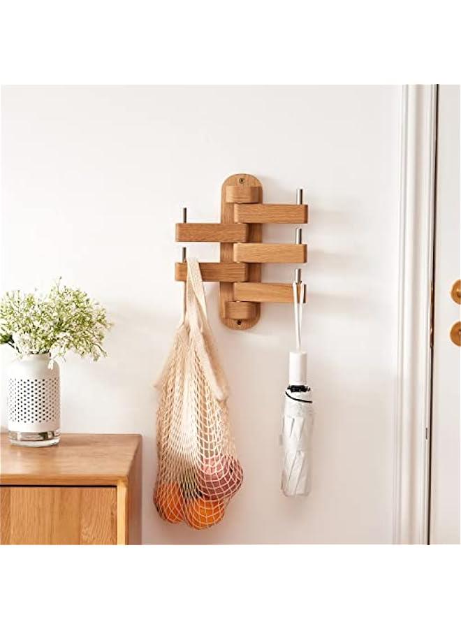 Arabest Oak Wood Wall Coat Hooks with 5 Swivel Foldable Arms, 12'' Length Coat Rack Hat Hooks for Bathroom Entryway Bedroom Office Kitchen, Heavy Duty (Natural) - Image 3