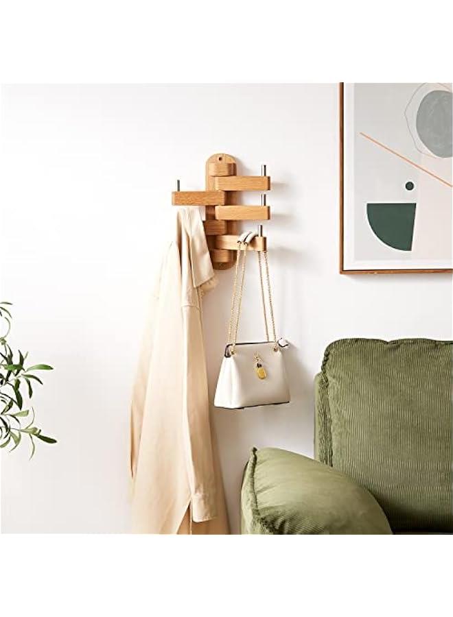 Arabest Oak Wood Wall Coat Hooks with 5 Swivel Foldable Arms, 12'' Length Coat Rack Hat Hooks for Bathroom Entryway Bedroom Office Kitchen, Heavy Duty (Natural) - Image 4