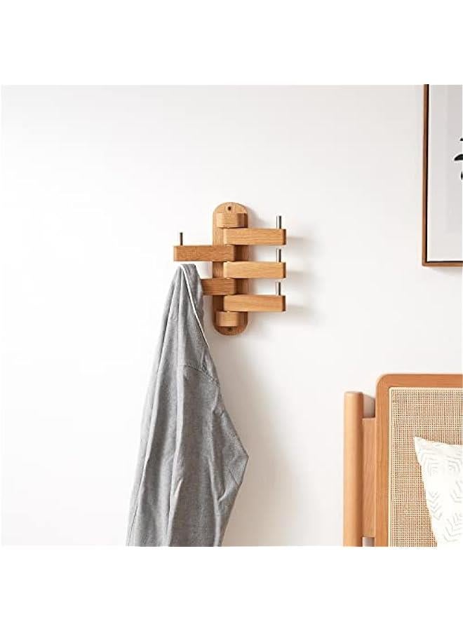 Arabest Oak Wood Wall Coat Hooks with 5 Swivel Foldable Arms, 12'' Length Coat Rack Hat Hooks for Bathroom Entryway Bedroom Office Kitchen, Heavy Duty (Natural) - Image 5