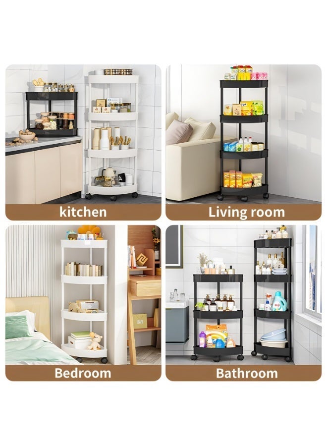 عربة تخزين دوارة 4 طبقات، رف زاوية مثلث، منظم متحرك متعدد الاستخدامات للحمام والمطبخ وغرفة المعيشة، موفر للمساحة مع عجلات قابلة للقفل 360 درجة، أسود - Image 3