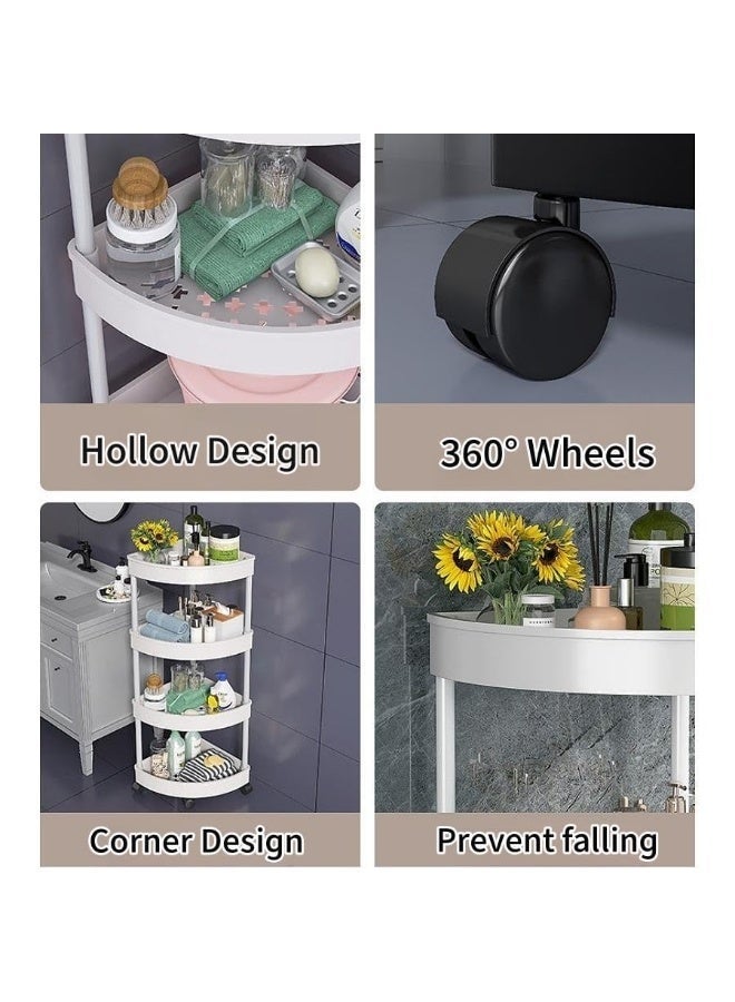 عربة تخزين دوارة 4 طبقات، رف زاوية مثلث، منظم متحرك متعدد الاستخدامات للحمام والمطبخ وغرفة المعيشة، موفر للمساحة مع عجلات قابلة للقفل 360 درجة، أسود - Image 5