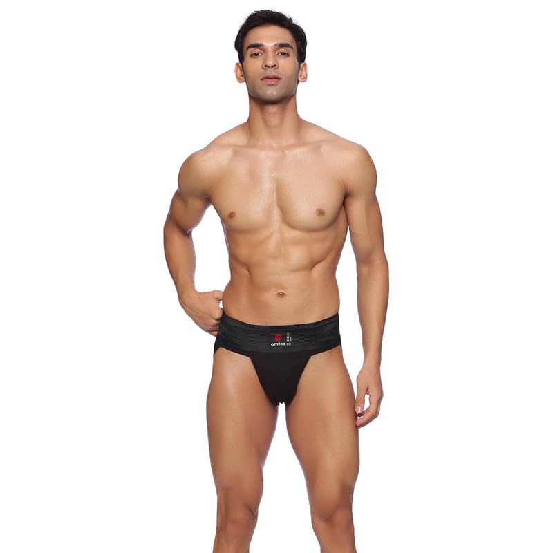 omtex Men’s Athletic Gym Jockstrap Cotton Supporter - Mid Rise, Solid Pattern - Black, M - Stretchable, Breathable Fabric, Hand Wash Only, Pack of 2, Ideal for Sports, Fitness, and Physical Activities - Image 5