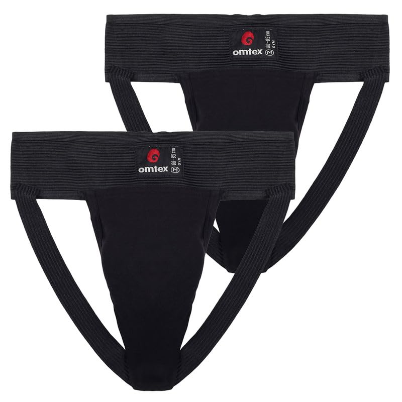 omtex Men’s Athletic Gym Jockstrap Cotton Supporter - Mid Rise, Solid Pattern - Black, M - Stretchable, Breathable Fabric, Hand Wash Only, Pack of 2, Ideal for Sports, Fitness, and Physical Activities - Image 1
