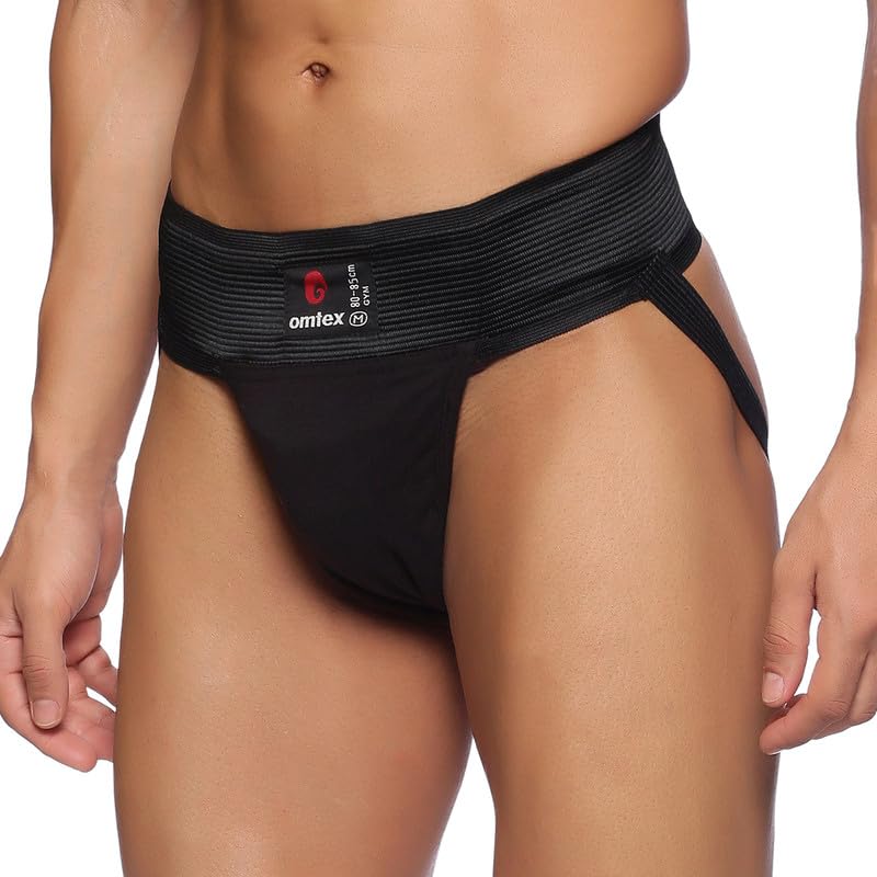 omtex Men’s Athletic Gym Jockstrap Cotton Supporter - Mid Rise, Solid Pattern - Black, M - Stretchable, Breathable Fabric, Hand Wash Only, Pack of 2, Ideal for Sports, Fitness, and Physical Activities - Image 3