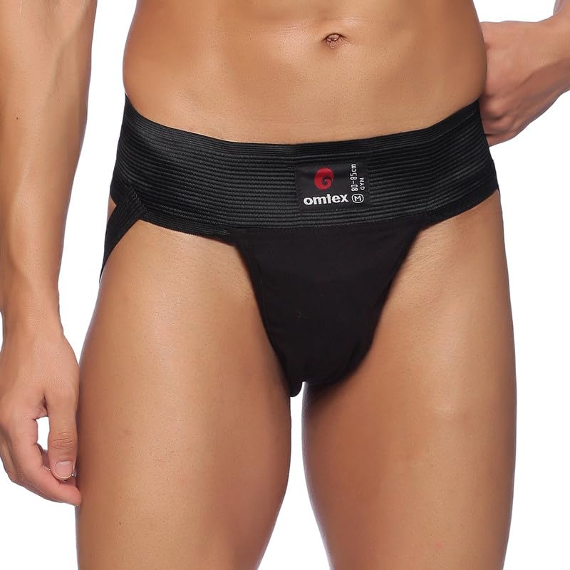 omtex Men’s Athletic Gym Jockstrap Cotton Supporter - Mid Rise, Solid Pattern - Black, M - Stretchable, Breathable Fabric, Hand Wash Only, Pack of 2, Ideal for Sports, Fitness, and Physical Activities - Image 2