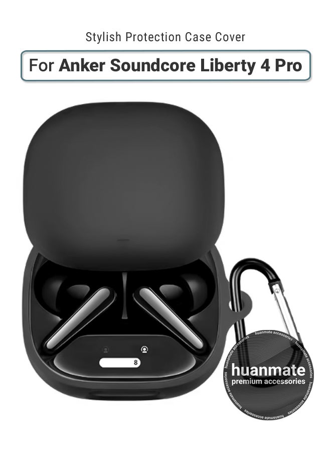 huanmate Anker Soundcore Liberty 4 Pro Silicone Case Cover - Black - Made with Soft Silicone, Lightweight & Durable - Stylish Design, Accurate Cut-outs, Easy Installation & Removal  - Image 1