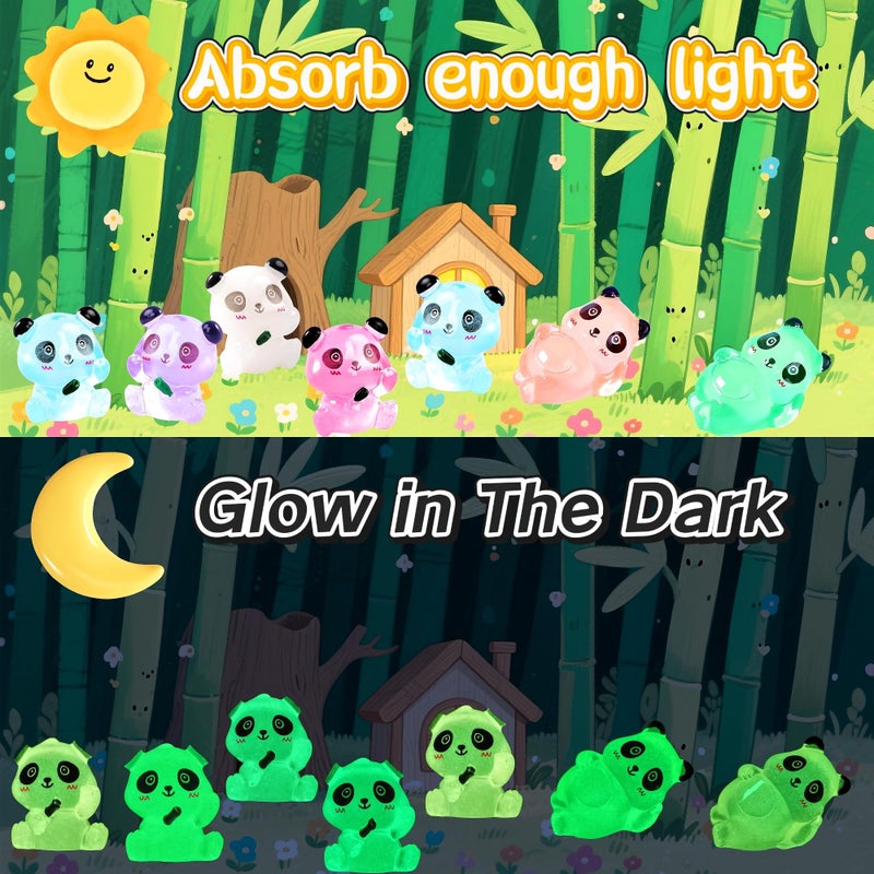 EVDERS 28Pcs Luminous Mini Resin Panda Figurines Cute Miniature Panda Figurines with 6 Bamboos, Glow in The Dark Mini Panda Bamboo Bulk for Cake Toppers Fairy Garden Accessories Aquarium Decor - Image 3