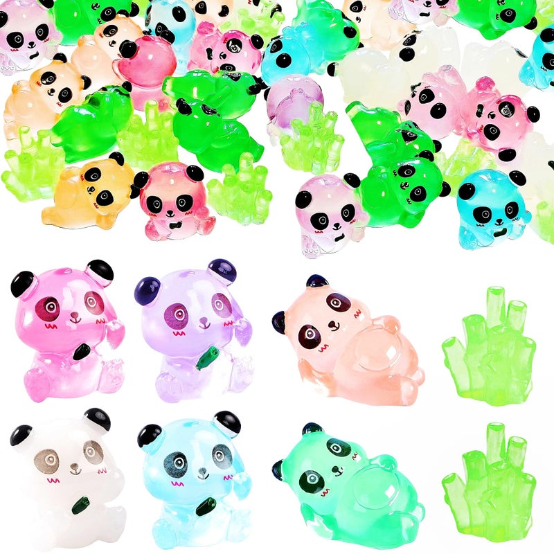 EVDERS 28Pcs Luminous Mini Resin Panda Figurines Cute Miniature Panda Figurines with 6 Bamboos, Glow in The Dark Mini Panda Bamboo Bulk for Cake Toppers Fairy Garden Accessories Aquarium Decor - Image 1