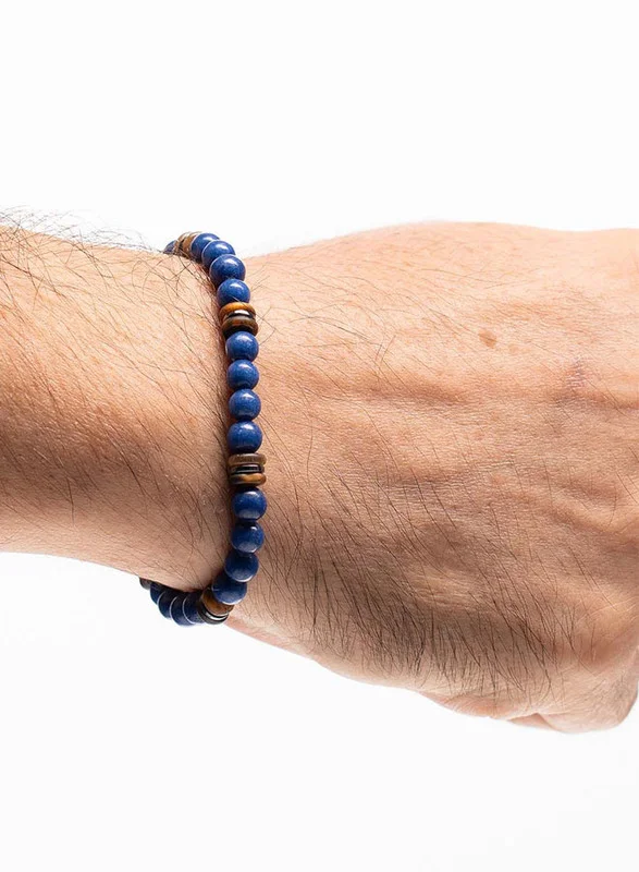 CHRYSOSTOMOS Handmade Beaded Bracelet for Men with Natural Blue Agate Mineral Stones