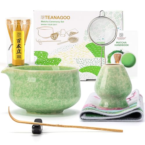 TEANAGOO Matcha Whisk Set7 Pcs Matcha Set GreenCeremony Matcha KitMatcha Tea Set for Making LatteCeramic Bowlchawan whith Spout and WhiskGift for Matcha Lovers - Image 1