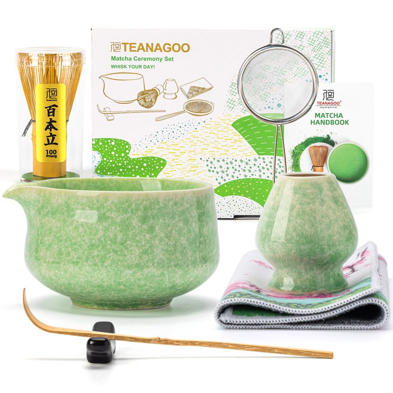 TEANAGOO Matcha Whisk Set7 Pcs Matcha Set GreenCeremony Matcha KitMatcha Tea Set for Making LatteCeramic Bowlchawan whith Spout and WhiskGift for Matcha Lovers - Image 2