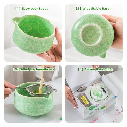 TEANAGOO Matcha Whisk Set7 Pcs Matcha Set GreenCeremony Matcha KitMatcha Tea Set for Making LatteCeramic Bowlchawan whith Spout and WhiskGift for Matcha Lovers - Image 3