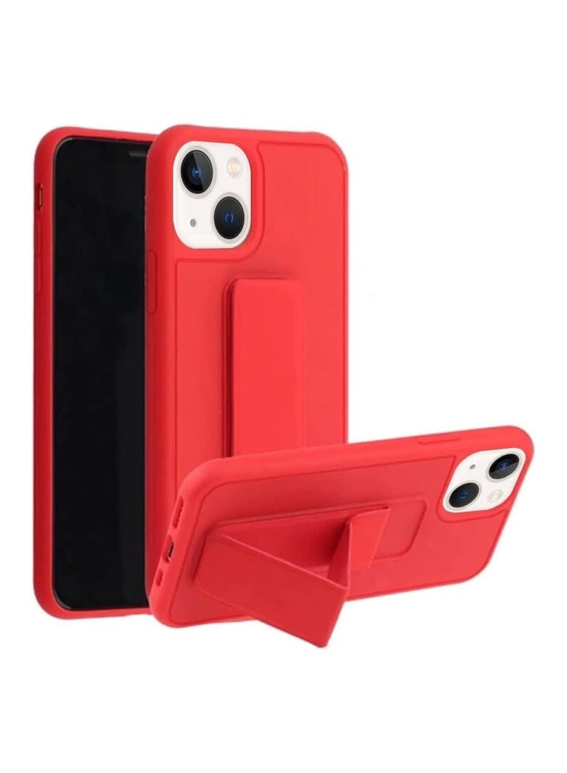 iPhone 15 Cover Red Magnetic Car Mount Kickstand & Holder, Premium Silicone Vertical & Horizontal Hand Strap and Grip with Multi Stand (Red) - Image 1