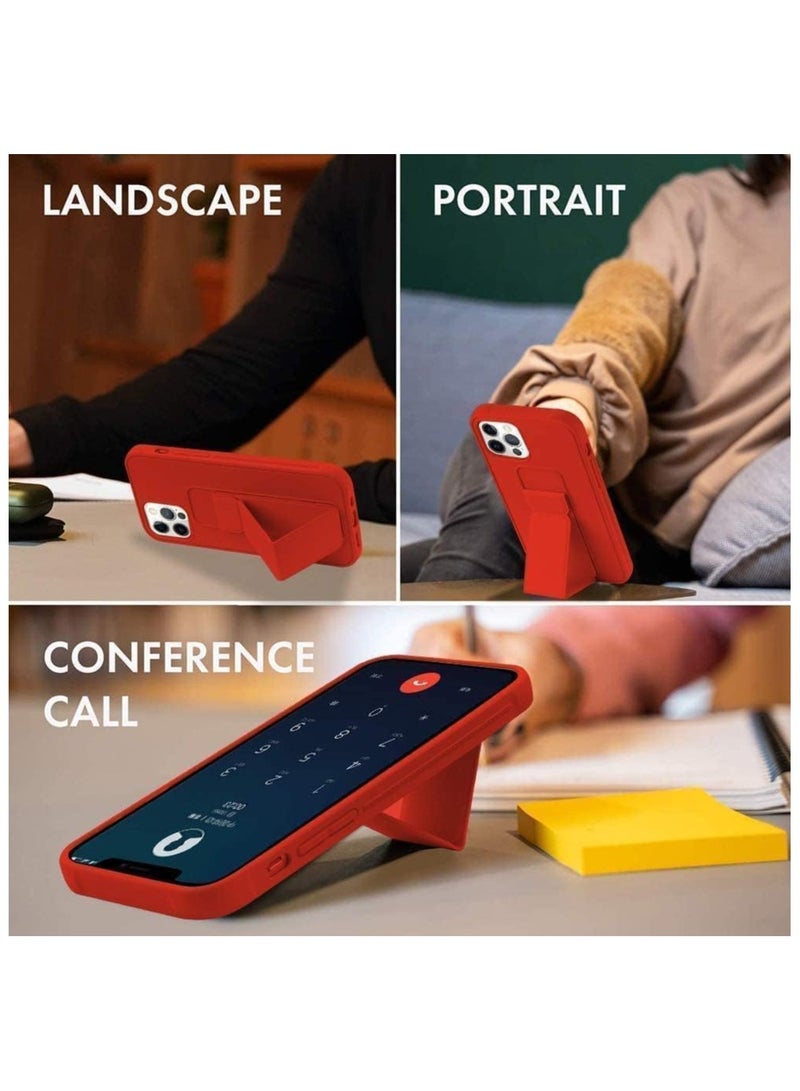 iPhone 15 Cover Red Magnetic Car Mount Kickstand & Holder, Premium Silicone Vertical & Horizontal Hand Strap and Grip with Multi Stand (Red) - Image 4