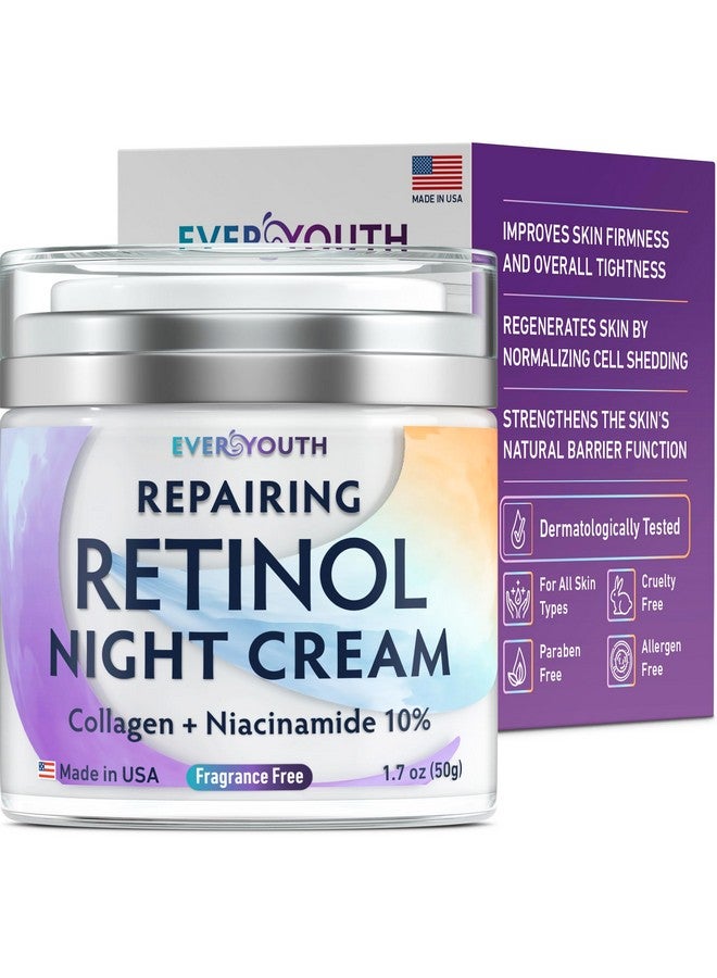 Everyouth Night Cream Face Moisturizer With Retinol Collagen Niacinamide 10% Anti Wrinkle Face Cream Made In Usa Retinol Cream For Face Anti Aging Face Cream Face Moisturizer For Women 1.7Oz - Image 1