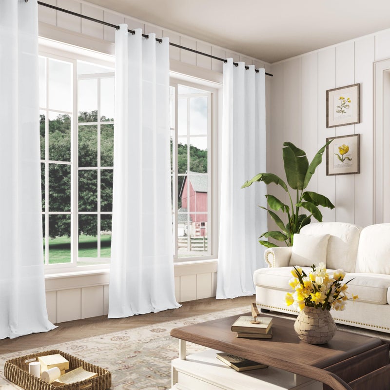 Aersas White Linen Curtains 84 Inches Long For Living Room 2 Panels Set Semi Sheer White Linen Drapes Light Filtering Elegant Boho Neutral Grommet Cotton Window Curtain For Bedroom Dining 84 Inch Length - Image 5