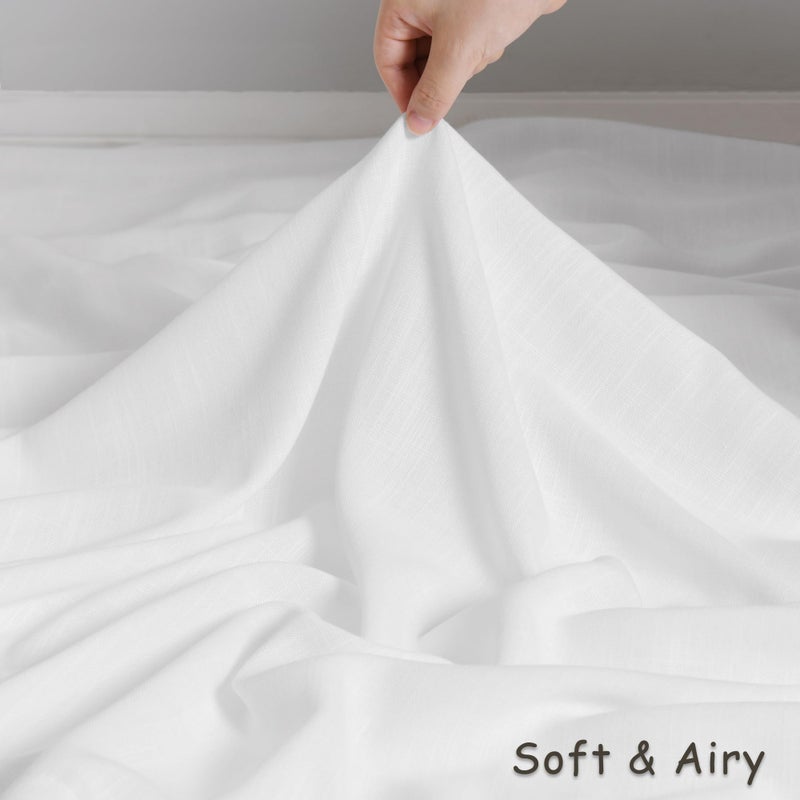 Aersas White Linen Curtains 84 Inches Long For Living Room 2 Panels Set Semi Sheer White Linen Drapes Light Filtering Elegant Boho Neutral Grommet Cotton Window Curtain For Bedroom Dining 84 Inch Length - Image 4