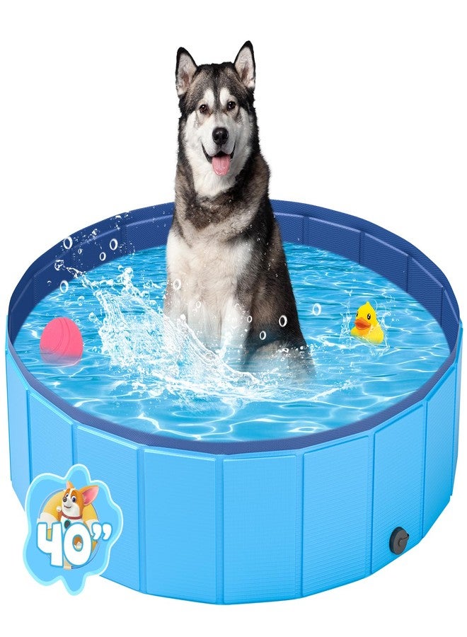 YSJILIDE Portable Dog Pool PVC Pet Swimming Bathtub Collapsible Hard Plastic Pool for Pets to Swim and Bath (M-40"x 12" Blue) - Image 1