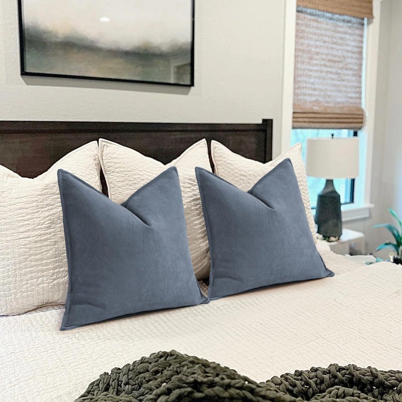 ZWJD Dusty Blue Pillow Covers 20x20 Set of 2 Chenille Throw Pillow Covers with Elegant Design Soft and Luxurious Decorative Throw Pillows for Couch, Bed, and Home Decor - Image 5