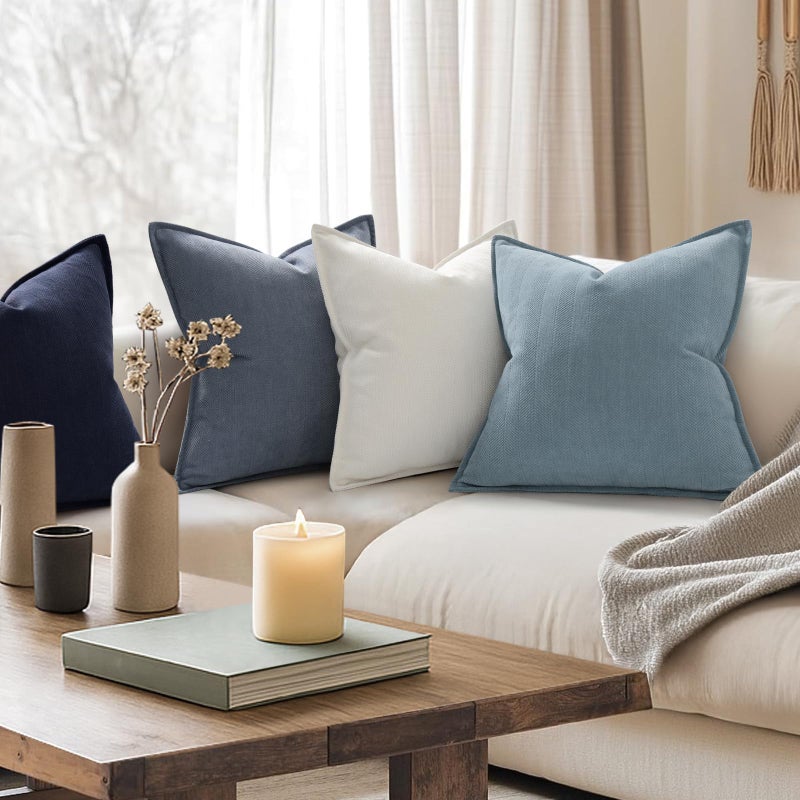 ZWJD Dusty Blue Pillow Covers 20x20 Set of 2 Chenille Throw Pillow Covers with Elegant Design Soft and Luxurious Decorative Throw Pillows for Couch, Bed, and Home Decor - Image 2