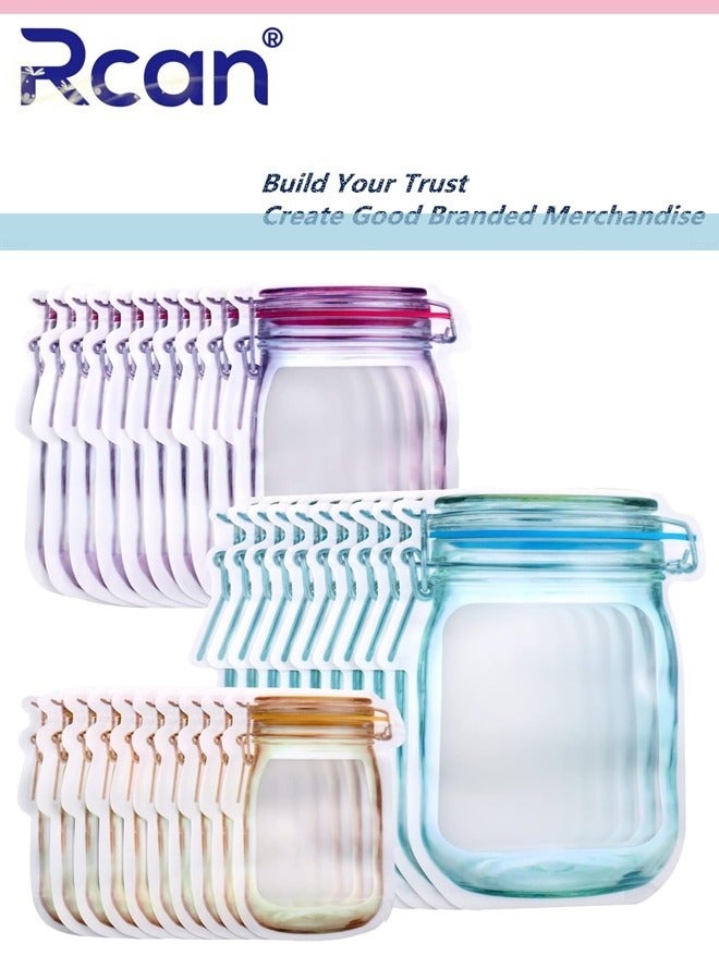 30 PCS Food Storage Bags Jar Ziplock Bags Reusable Freezer Bags for Snack Sandwich Nuts Cookies Airtight Zipper Sealed Baggies