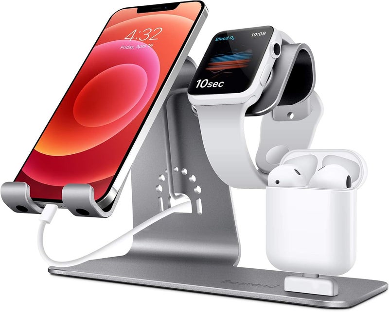 Bestand حامل ثلاثي في واحد لهاتف iPhone وiWatch وشاحن لـ Airpods فقط، رمادي (حاصل على براءة اختراع، علبة شحن Airpods غير متضمنة) - Image 1