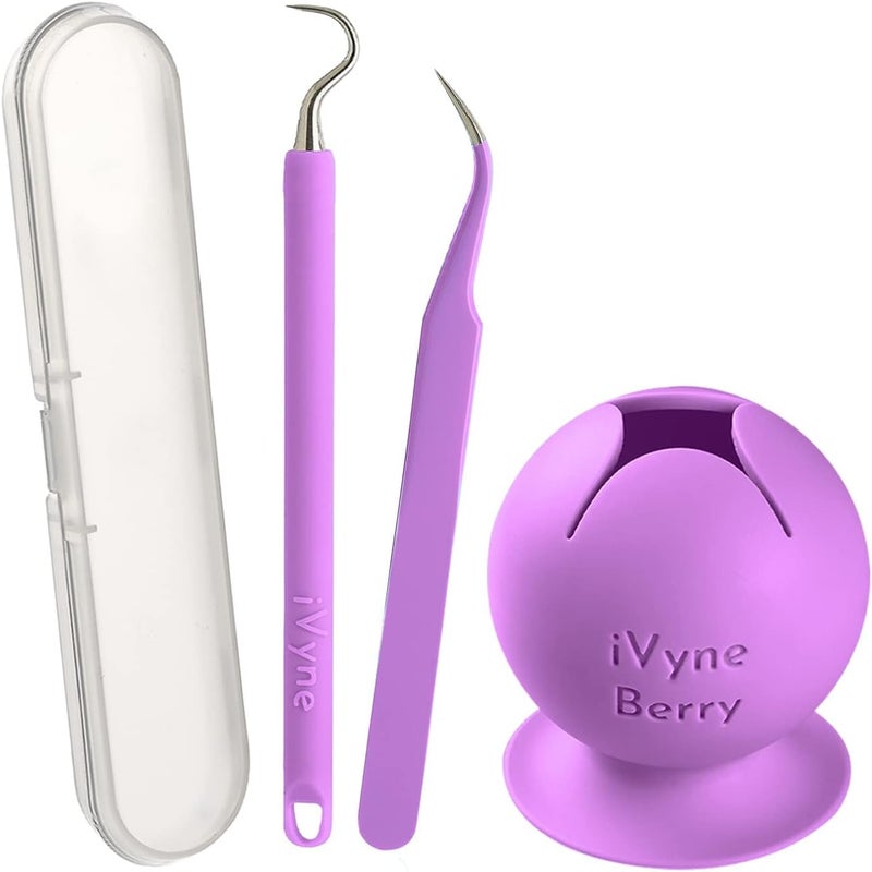 iVyne Berry and Silicone Weeding Tools - Suction Vinyl Weeder, Craft Tweezer, Scrap Collector Holder, Storage for Cricut, Silhouette Accessories - Purple - Image 1