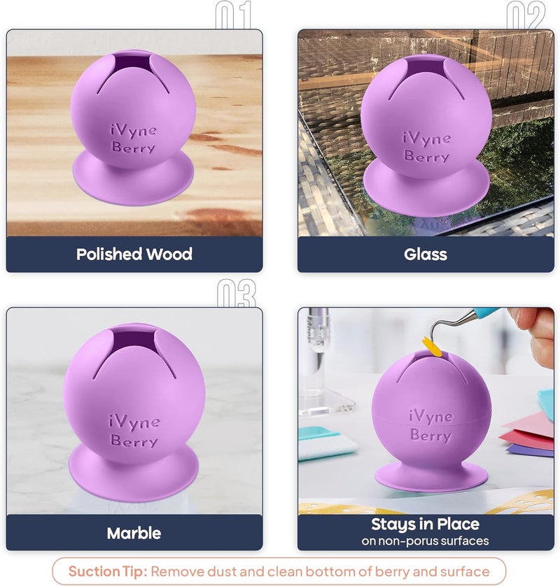 iVyne Berry and Silicone Weeding Tools - Suction Vinyl Weeder, Craft Tweezer, Scrap Collector Holder, Storage for Cricut, Silhouette Accessories - Purple - Image 5