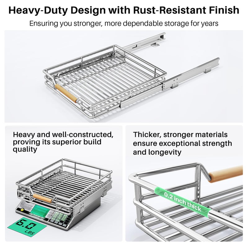 Kitstorack Pull out Cabinet Organizer, 2 Tiers 15"W X 21"D, Heavy Duty Smooth Sliding Under Cabinet Shelves for Pots and Pans, Full-Extension Roll out Drawers, Slide out Organization for Home Kitchen Pantry - Image 5
