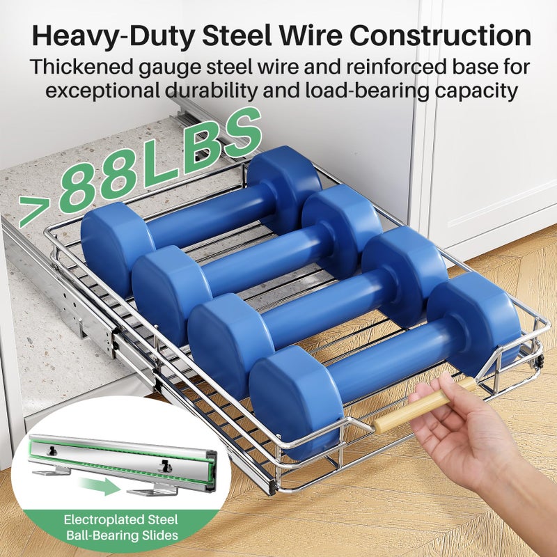 Kitstorack Pull out Cabinet Organizer, 2 Tiers 15"W X 21"D, Heavy Duty Smooth Sliding Under Cabinet Shelves for Pots and Pans, Full-Extension Roll out Drawers, Slide out Organization for Home Kitchen Pantry - Image 4