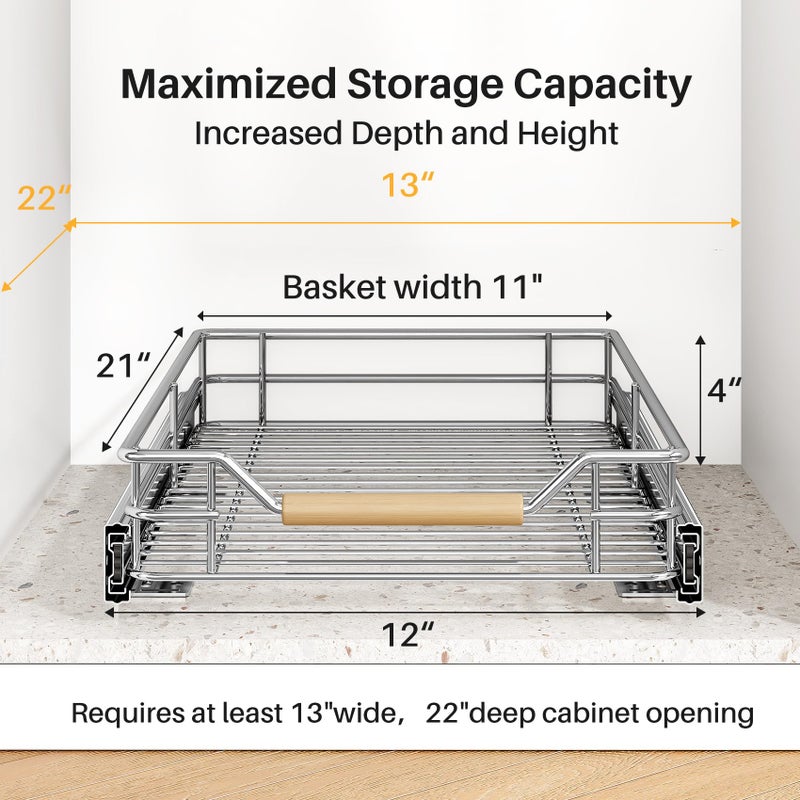 Kitstorack Pull out Cabinet Organizer, 2 Tiers 15"W X 21"D, Heavy Duty Smooth Sliding Under Cabinet Shelves for Pots and Pans, Full-Extension Roll out Drawers, Slide out Organization for Home Kitchen Pantry - Image 2
