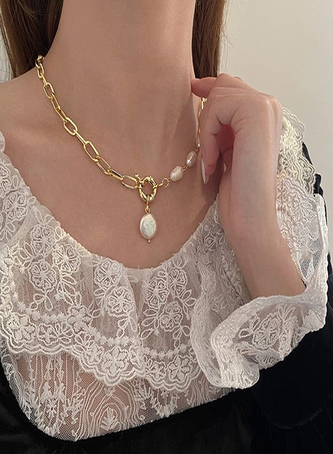 Wiwpar Fashion Alloy Chain Choker Necklace Paperclip Choker Chain Necklace Pearl Pendant Necklace for Women - Image 5