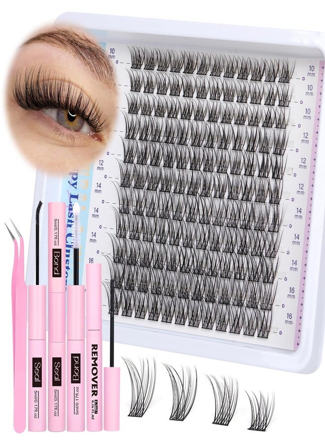 Newcally Cluster Eyelash Extensions Kit Lash Clusters Kit Natural Wispy Individual Lashes Kit C-curly DIY Lash Extension Kit 10-16MM Eyelash Clusters Kit with Lash Remover by Newcally - Image 1