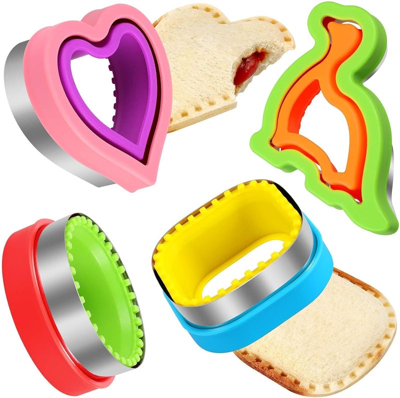 HINZER Sandwich Cutter and Sealer Set 4 Pcs Bread Decruster Sandwich Cutter Pancake Maker Heart Square Circle Dinosaur Shape DIY Cookie Cutters Gift for Kids Adult Boys Girls - Image 1