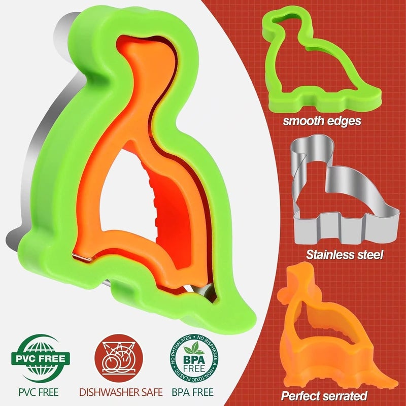 HINZER Sandwich Cutter and Sealer Set 4 Pcs Bread Decruster Sandwich Cutter Pancake Maker Heart Square Circle Dinosaur Shape DIY Cookie Cutters Gift for Kids Adult Boys Girls - Image 3