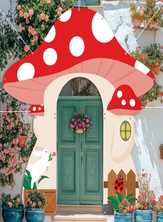 OBUSATT Mushroom Shaped Porch Banner Forest Fairy Wonderland Hanging Door Decoration Fairy Garden Mushroom Entrance Banner Backdrop for Forest Woodland Jungle Birthday Baby Shower Party Photo Props Supplies - Image 4