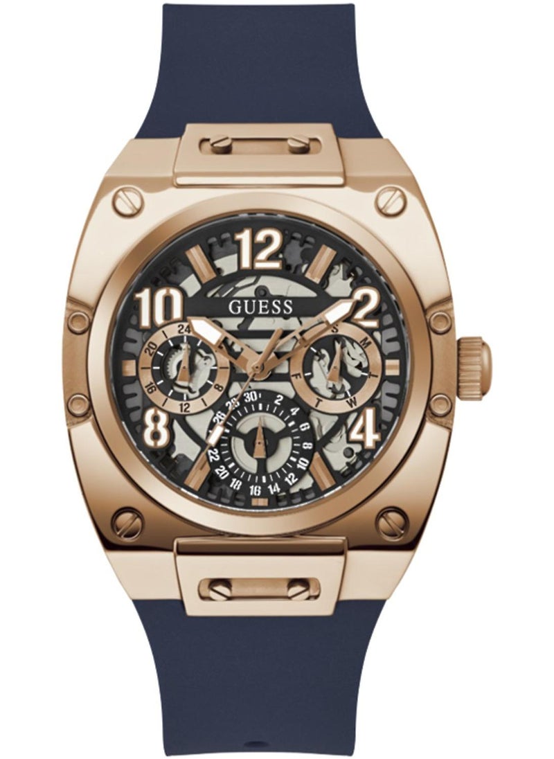 GUESS - GUESS Mens Blue Rose Gold Tone Multi-function Watch - GW0569G3 - Image 1