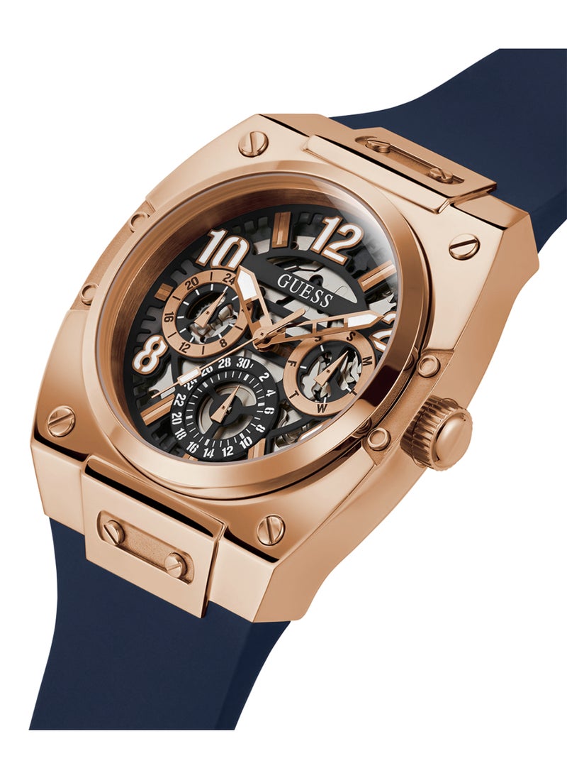 GUESS - GUESS Mens Blue Rose Gold Tone Multi-function Watch - GW0569G3 - Image 1