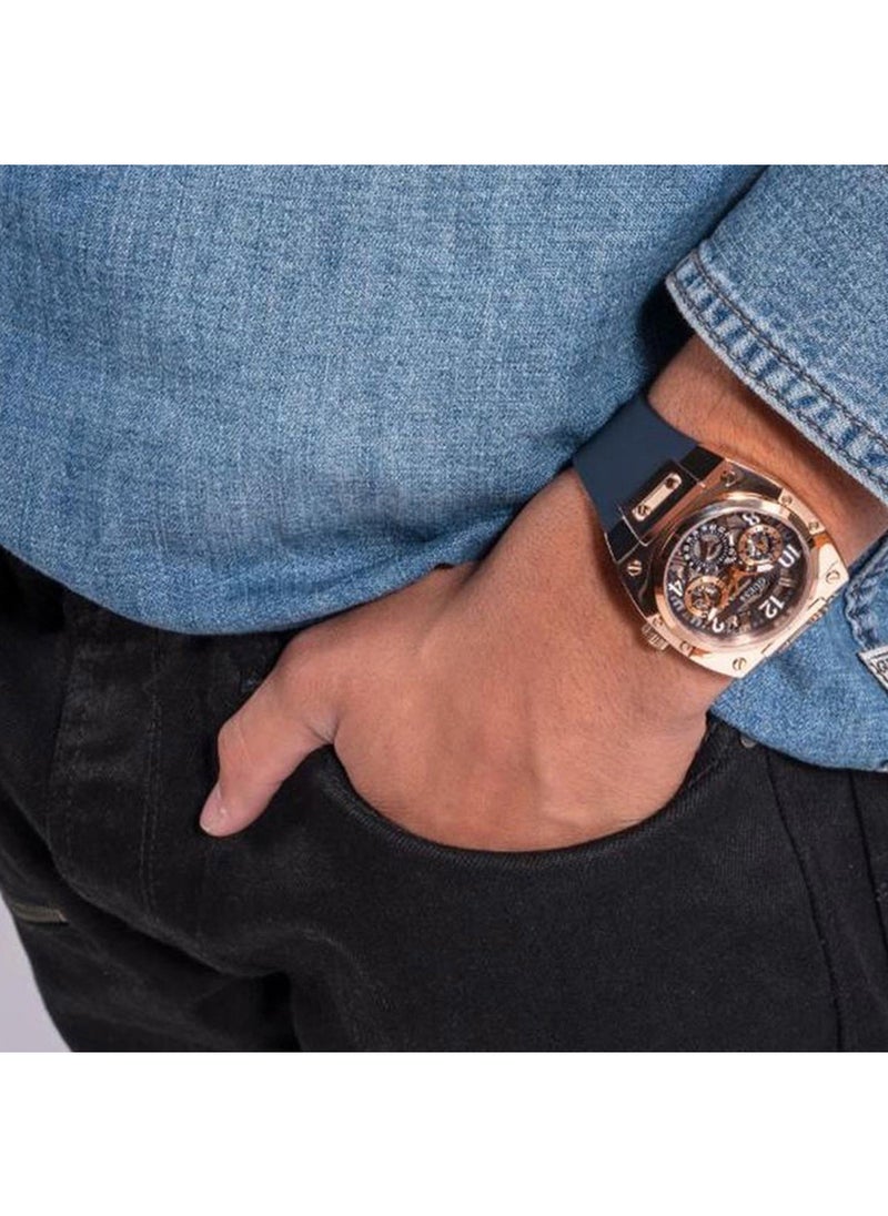 GUESS - GUESS Mens Blue Rose Gold Tone Multi-function Watch - GW0569G3 - Image 1