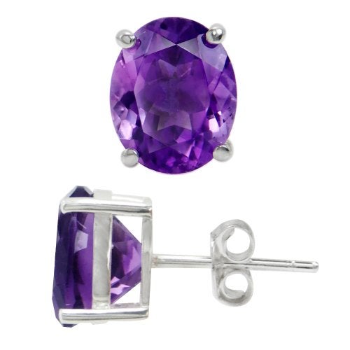 Silvershake 4.72ct. 10x8mm Genuine Oval Shape African Amethyst 925 Sterling Silver Stud Earrings - Image 5