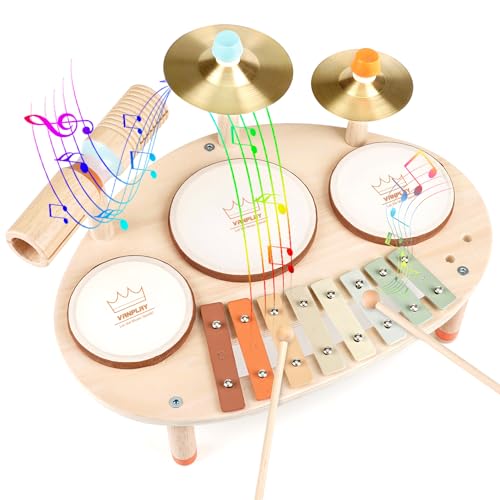 Vanplay Drum Set for Toddler Toys for 2 3 4 Year Old Girls Boy Gifts 9 in 1 Wooden Montessori Musical Instruments with Xylophone for Kids 35 Christmas Birthday Gifts for Toddlers 24 - Image 1