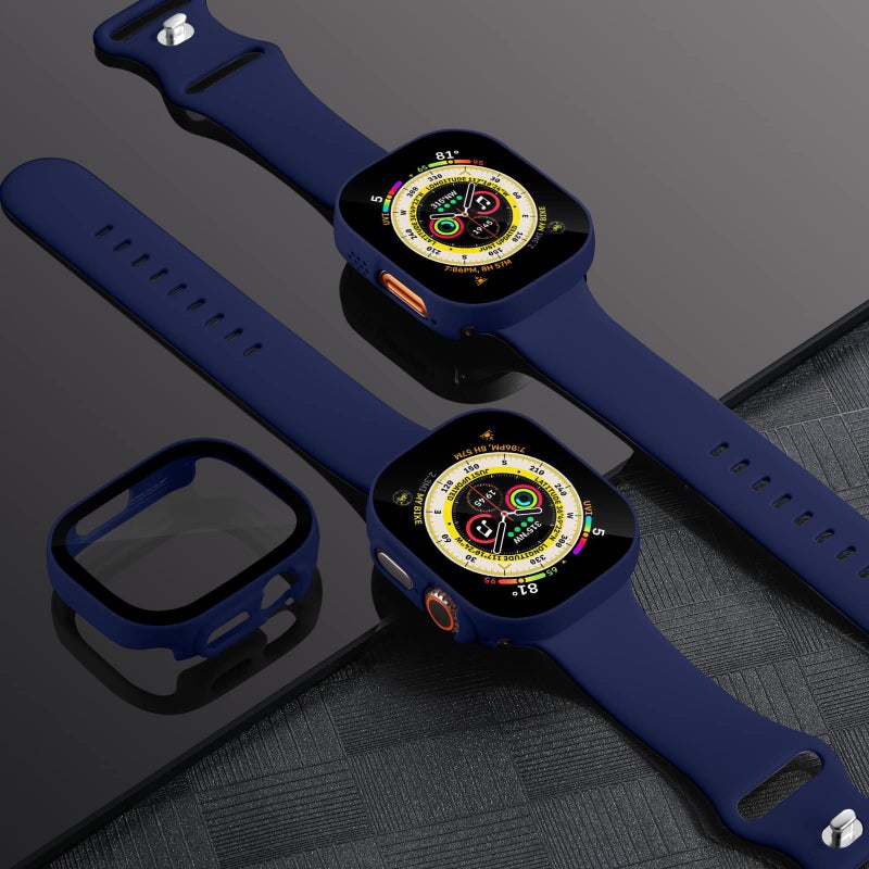 Charlam Compatible with Apple Watch Ultra Screen Protector 49mm iWatch Case, 3 Pack Full Protective Ultra-Thin Hard PC Bumper Scratch Resistant HD Protective Face Cover, Black/NavyBlue/White,49mm - Image 4