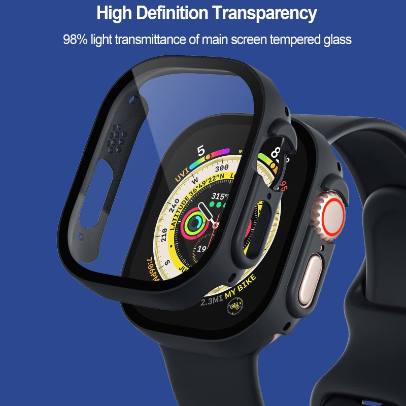 Charlam Compatible with Apple Watch Ultra Screen Protector 49mm iWatch Case, 3 Pack Full Protective Ultra-Thin Hard PC Bumper Scratch Resistant HD Protective Face Cover, Black/NavyBlue/White,49mm - Image 2