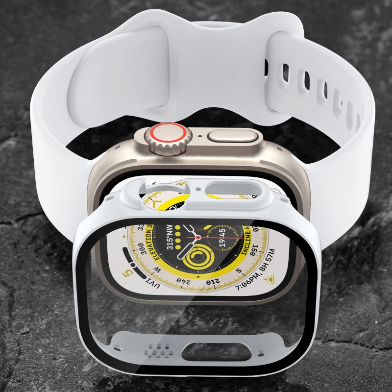 Charlam Compatible with Apple Watch Ultra Screen Protector 49mm iWatch Case, 3 Pack Full Protective Ultra-Thin Hard PC Bumper Scratch Resistant HD Protective Face Cover, Black/NavyBlue/White,49mm - Image 3