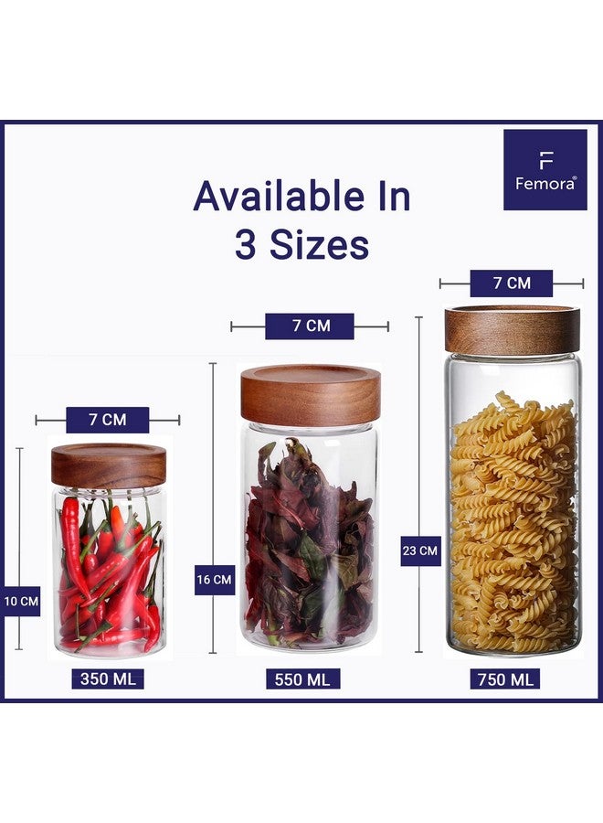 Femora Femora Borosilicate Glass Jar With Wooden Lid| Glass Jars For Kitchen| Kitchen Storage Jars| 1 Year Warranty| Fancy Jars for Gifting, Snacks, Spice, Cookies, Dry Food, Pickles|750ml| Set Of 2 - Image 3