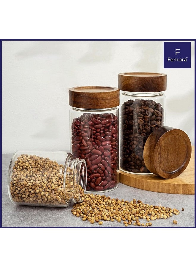 Femora Femora Borosilicate Glass Jar With Wooden Lid| Glass Jars For Kitchen| Kitchen Storage Jars| 1 Year Warranty| Fancy Jars for Gifting, Snacks, Spice, Cookies, Dry Food, Pickles|750ml| Set Of 2 - Image 2