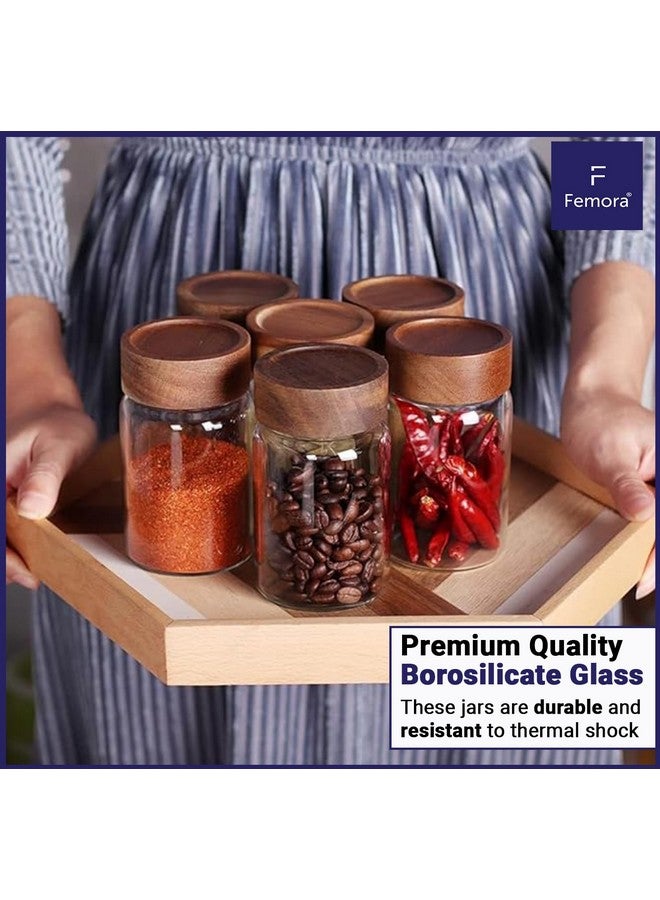 Femora Femora Borosilicate Glass Jar With Wooden Lid| Glass Jars For Kitchen| Kitchen Storage Jars| 1 Year Warranty| Fancy Jars for Gifting, Snacks, Spice, Cookies, Dry Food, Pickles|750ml| Set Of 2 - Image 5
