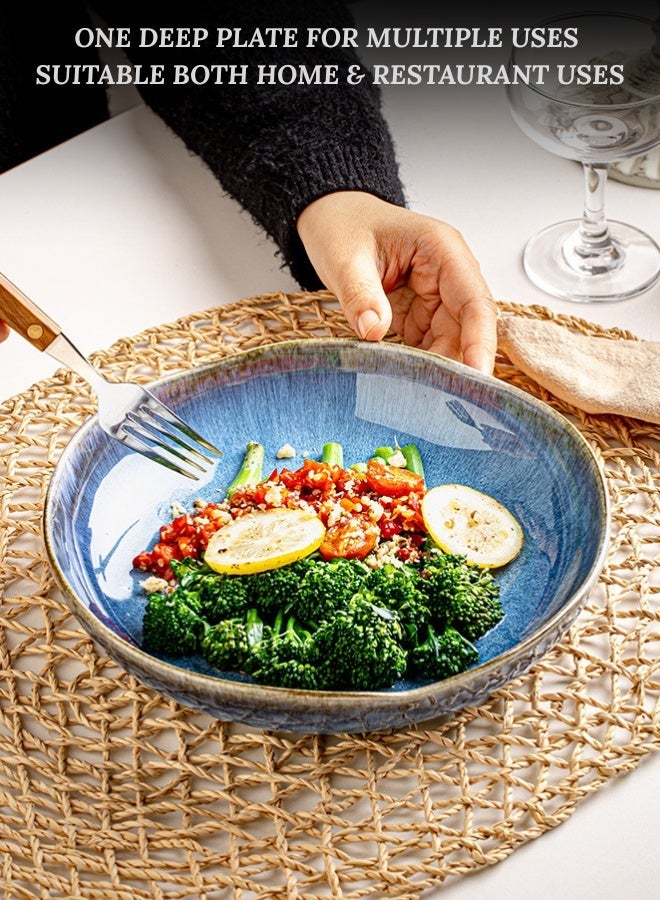 Clink Deep Ceramic Dinner Plate 1000ml, Premium Large Deep Porcelain Plate 9 inch, Azure Blue Round Handcrafted Pasta Bowl Plate, Perfect for Steak, Pasta, Salad, Main Courses - Image 2