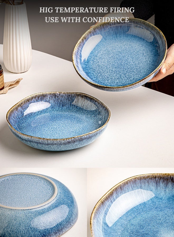 Clink Deep Ceramic Dinner Plate 1000ml, Premium Large Deep Porcelain Plate 9 inch, Azure Blue Round Handcrafted Pasta Bowl Plate, Perfect for Steak, Pasta, Salad, Main Courses - Image 4