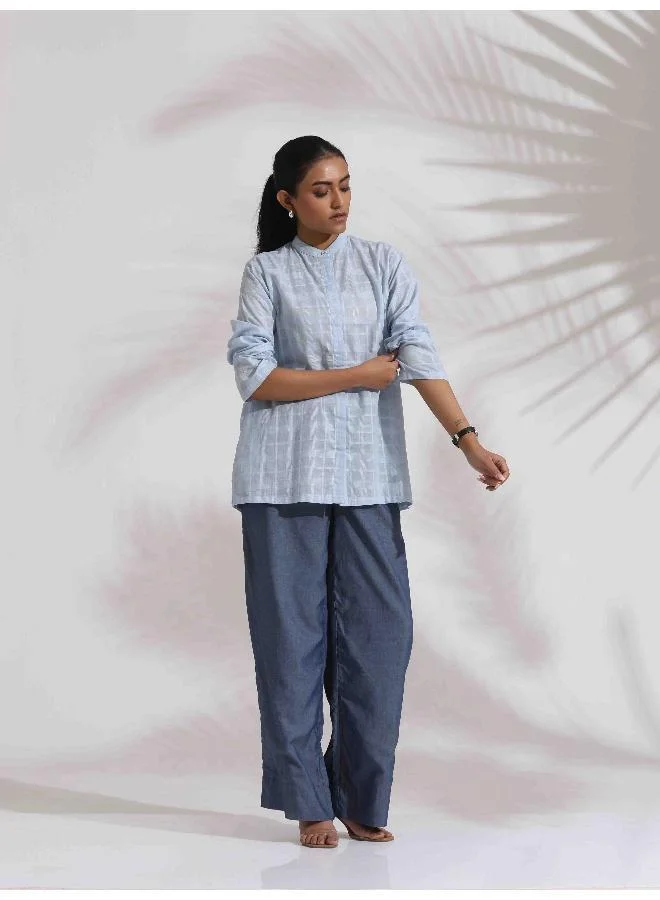 ترو برونز trueBrowns Blue Cotton Check Shirt Top Co-ord Set